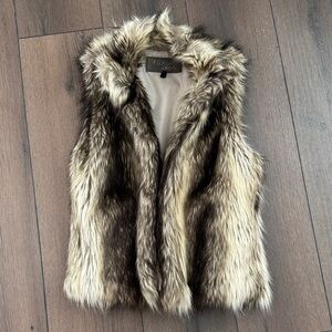 Ci Sono Faux Fur Vest in Brown and Cream